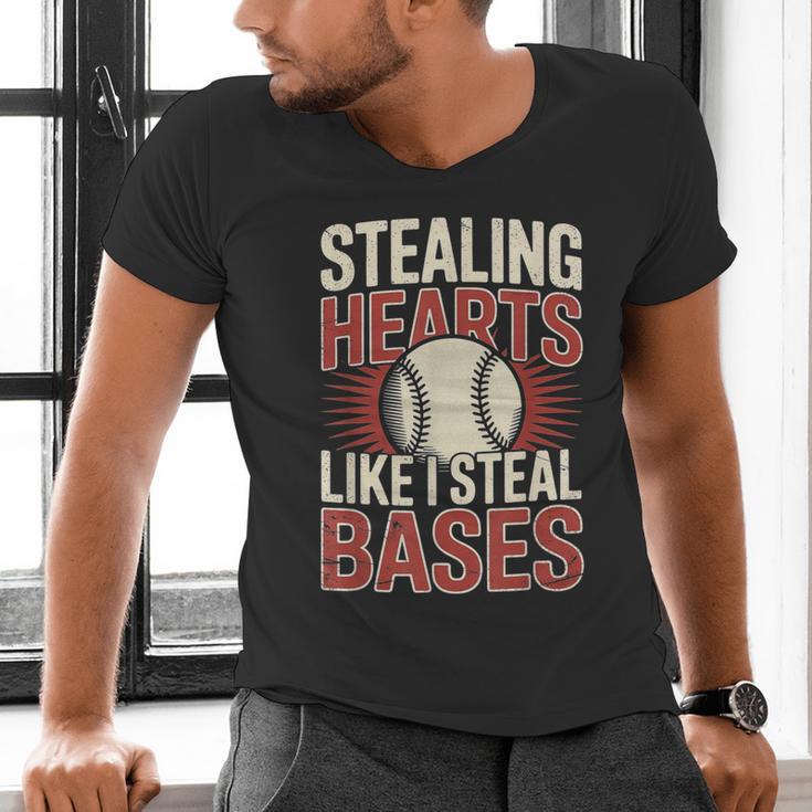 Stealing Hearts Like I Steal Bases Baseball Valentine Retro Men's V-Neck T-Shirt Stealing Hearts Like I Steal Bases Baseball Valentine Retro Men's V-Neck T-Shirt