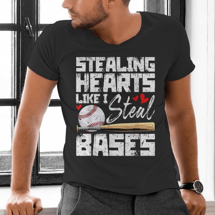 Stealing Hearts Like I Steal Bases Baseball Valentines Men's V-Neck T-Shirt