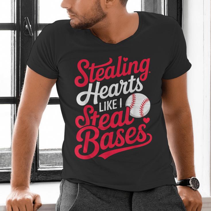 Stealing Hearts Like I Steal Bases Cute Baseball Boys Men's V-Neck T-Shirt Stealing Hearts Like I Steal Bases Cute Baseball Boys Men's V-Neck T-Shirt