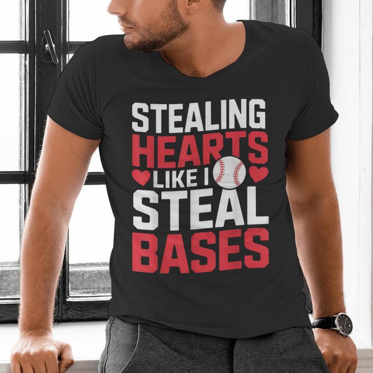 Stealing Hearts Like I Steal Bases Cute Baseball Kids Men's V-Neck T-Shirt Stealing Hearts Like I Steal Bases Cute Baseball Kids Men's V-Neck T-Shirt