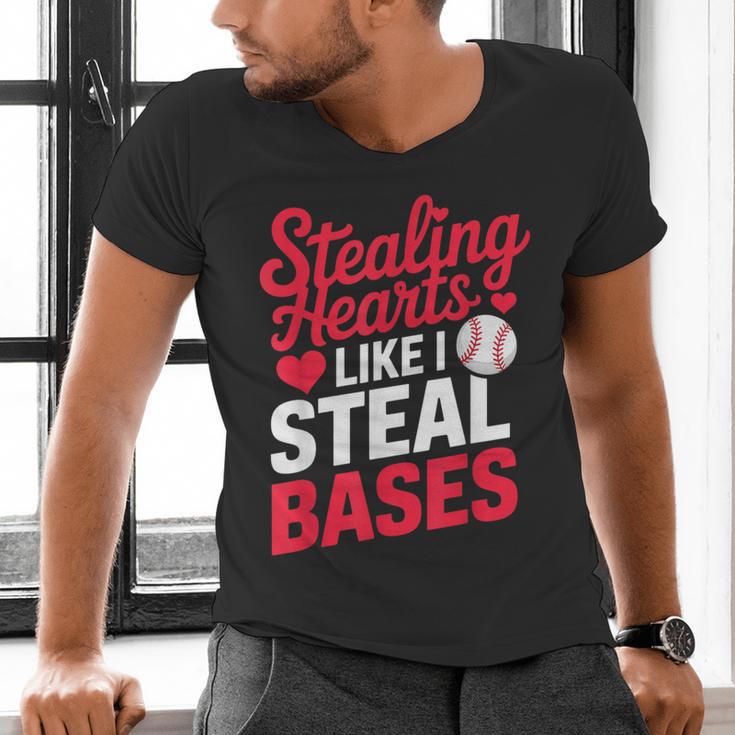 Stealing Hearts Like I Steal Bases Cute Baseball Valentine Men's V-Neck T-Shirt Stealing Hearts Like I Steal Bases Cute Baseball Valentine Men's V-Neck T-Shirt