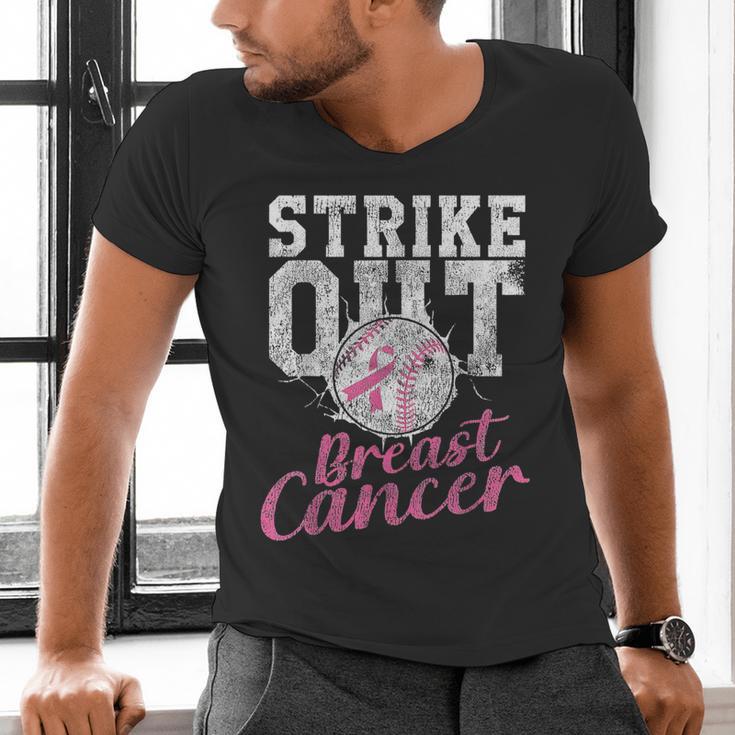 Strike Out Breast Cancer Baseball Warrior Men's V-Neck T-Shirt