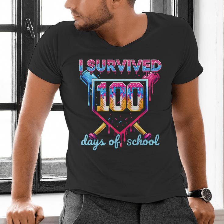 I Survived 100 Days Of School Baseball Boys Students Men's V-Neck T-Shirt I Survived 100 Days Of School Baseball Boys Students Men's V-Neck T-Shirt