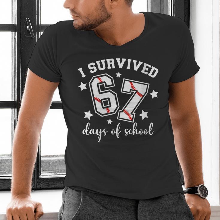 I Survived 67 Days Of School Baseball Six Seven Teacher Men's V-Neck T-Shirt I Survived 67 Days Of School Baseball Six Seven Teacher Men's V-Neck T-Shirt
