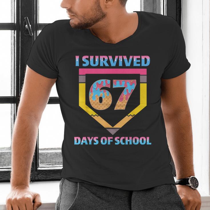 I Survived 67 Days Of School Baseball Trend For Boys Girls Men's V-Neck T-Shirt I Survived 67 Days Of School Baseball Trend For Boys Girls Men's V-Neck T-Shirt