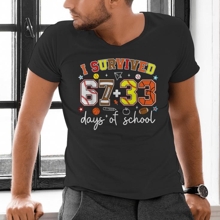 I Survived 6733 Days Baseball Football Basketball 100 Days Men's V-Neck T-Shirt