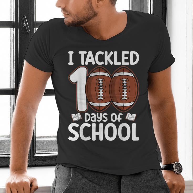 I Tackled 100 Days Of School Baseball Player Kids Teacher Men's V-Neck T-Shirt I Tackled 100 Days Of School Baseball Player Kids Teacher Men's V-Neck T-Shirt