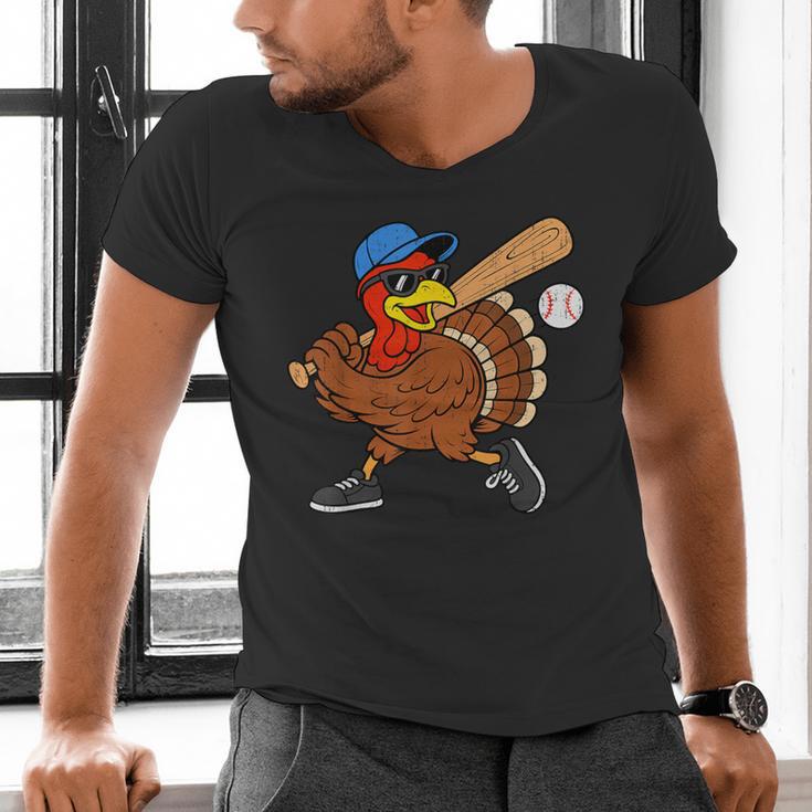 Turkey Baseball Thanksgiving Sports Humor Men Boy Kids Men's V-Neck T-Shirt Turkey Baseball Thanksgiving Sports Humor Men Boy Kids Men's V-Neck T-Shirt