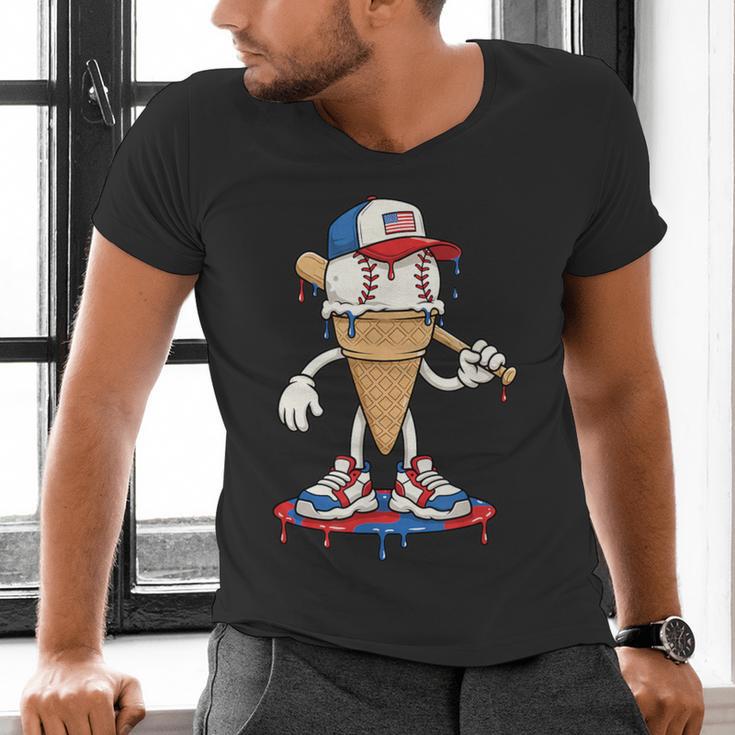 USA Patriotic Baseball Ice Cream Cone Freedom Men's V-Neck T-Shirt USA Patriotic Baseball Ice Cream Cone Freedom Men's V-Neck T-Shirt