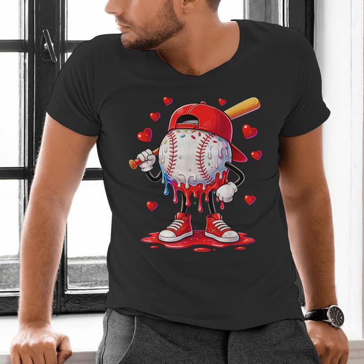 Valentine Baseball Heart Drip Sport Love Valentines Day Boys Men's V-Neck T-Shirt Valentine Baseball Heart Drip Sport Love Valentines Day Boys Men's V-Neck T-Shirt
