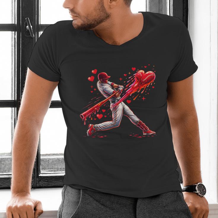 Valentine Baseball Player Drip Men's V-Neck T-Shirt Valentine Baseball Player Drip Men's V-Neck T-Shirt