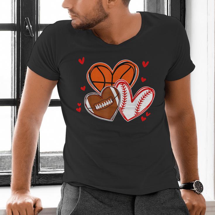 Valentines Baseball Basketball Football Heart Boy Men Men's V-Neck T-Shirt