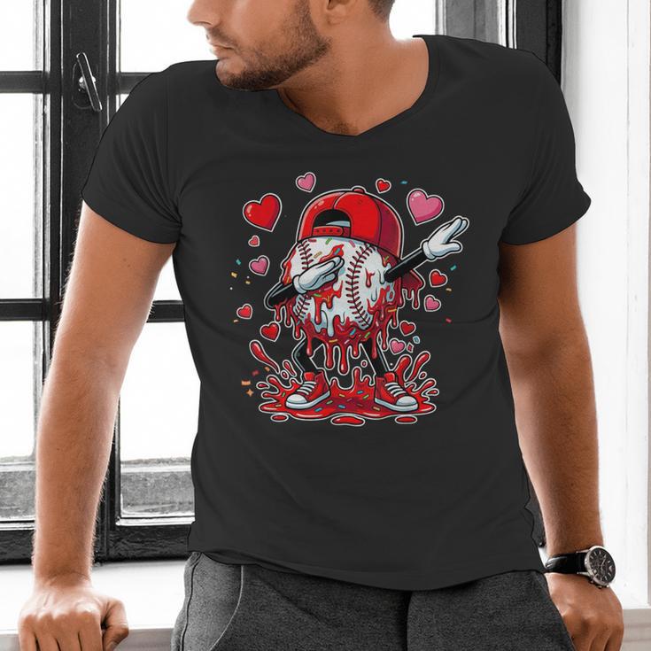 Valentines Baseball Toddler Boys Kids Dabbing Baseball Drip Men's V-Neck T-Shirt