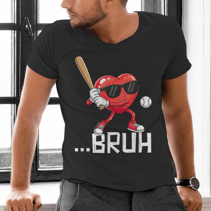 Valentines Bruh Red Heart Playing Baseball Men Boys Kids Men's V-Neck T-Shirt Valentines Bruh Red Heart Playing Baseball Men Boys Kids Men's V-Neck T-Shirt