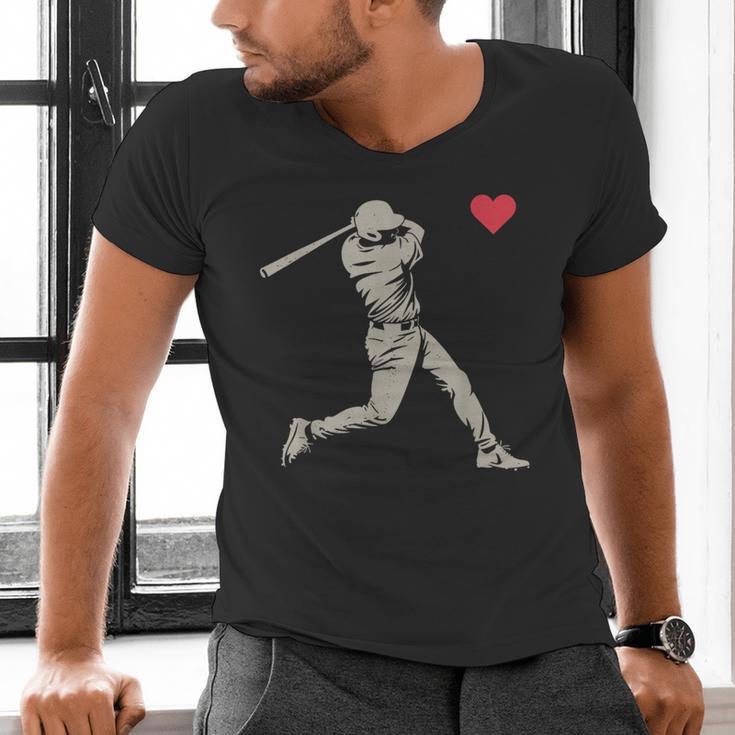 Valentines Day Baseball Batter Silhouette Heart Men Boy Kids Men's V-Neck T-Shirt Valentines Day Baseball Batter Silhouette Heart Men Boy Kids Men's V-Neck T-Shirt