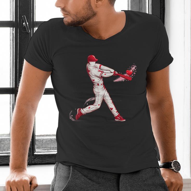 Valentines Day Baseball Batter Silhouette Heart For Men Boys Men's V-Neck T-Shirt Valentines Day Baseball Batter Silhouette Heart For Men Boys Men's V-Neck T-Shirt