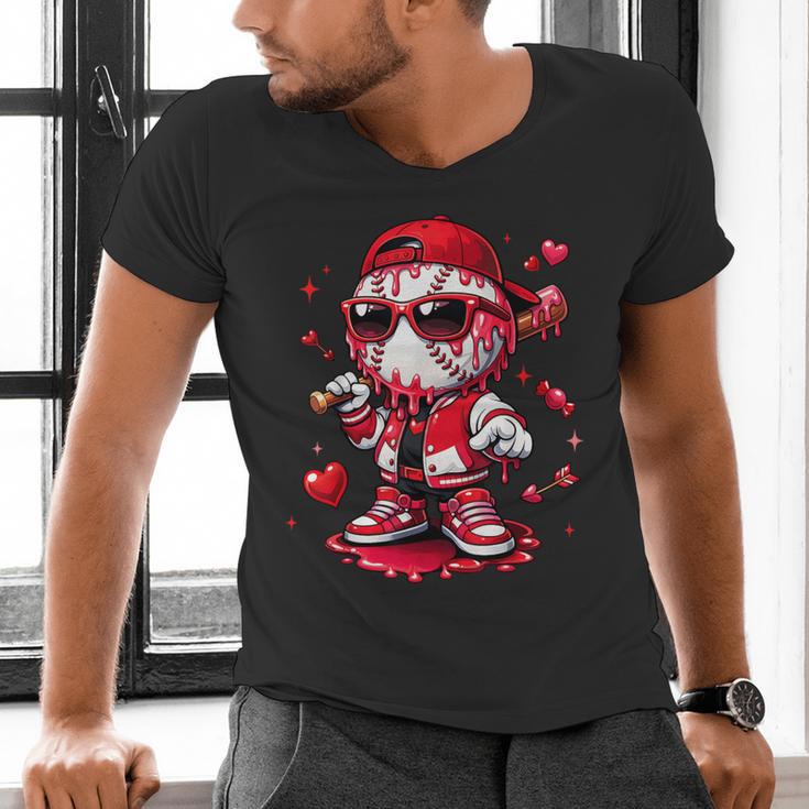 Valentines Day Baseball Drip Ice Cream For Boys Kids Teens Men's V-Neck T-Shirt Valentines Day Baseball Drip Ice Cream For Boys Kids Teens Men's V-Neck T-Shirt