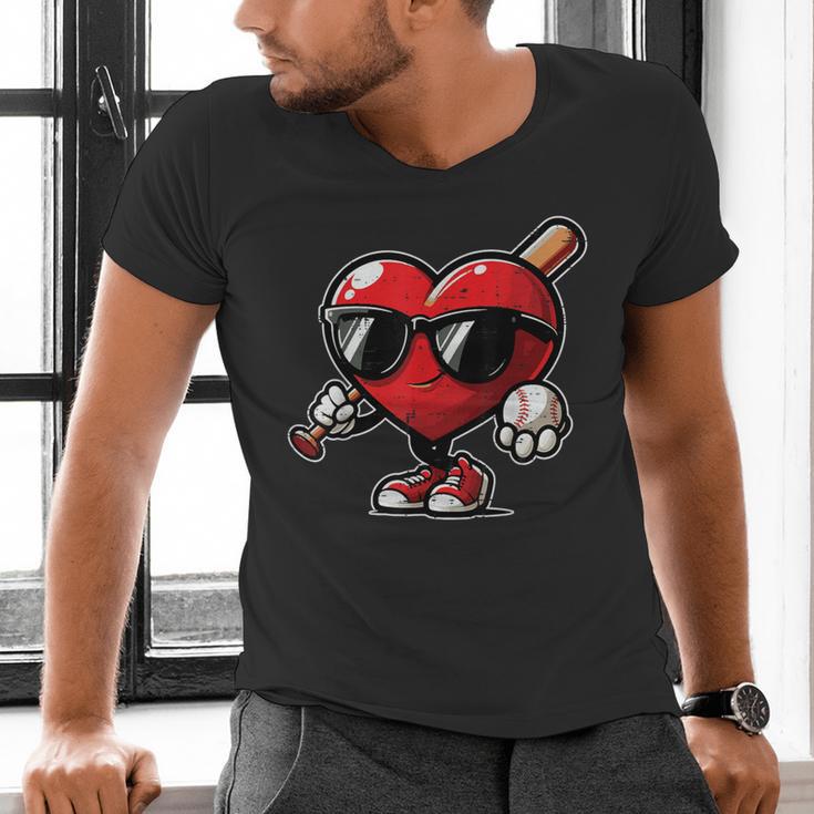 Valentines Day Baseball Heart Bat Sunglasses Men Boys Kids Men's V-Neck T-Shirt