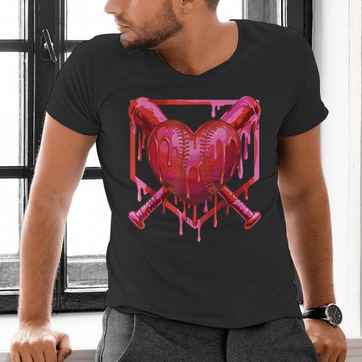 Valentines Day Baseball Red Heart Dab Boys Girls Kids Men's V-Neck T-Shirt