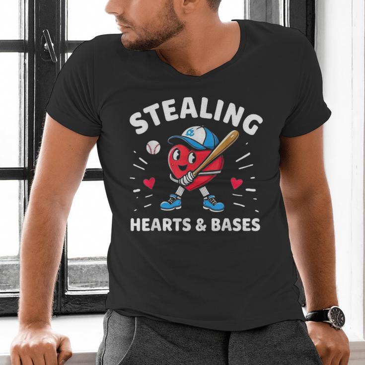 Valentines Day Baseball Stealing Hearts Bases Boys Kids Men Men's V-Neck T-Shirt Valentines Day Baseball Stealing Hearts Bases Boys Kids Men Men's V-Neck T-Shirt