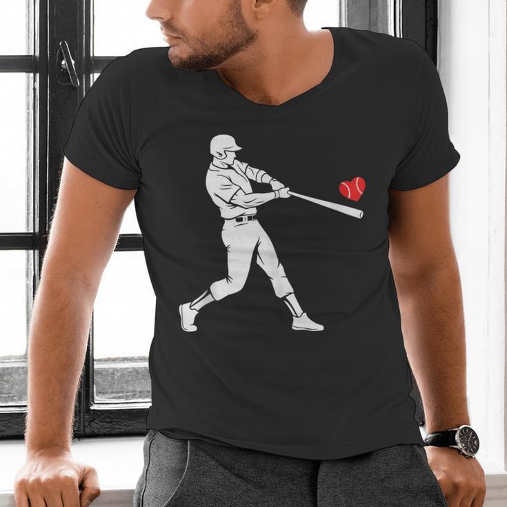 Valentines US Baseball Player Silhouette Heart Men's V-Neck T-Shirt Valentines US Baseball Player Silhouette Heart Men's V-Neck T-Shirt