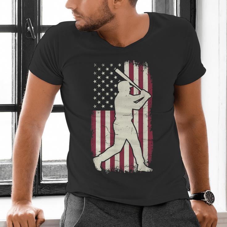 Vintage American Flag Baseball Batter Patriotic Home Run Men's V-Neck T-Shirt Vintage American Flag Baseball Batter Patriotic Home Run Men's V-Neck T-Shirt