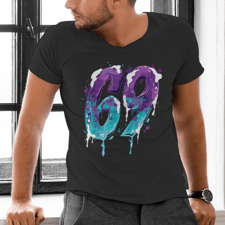 Vintage Baseball 69 Number Men's V-Neck T-Shirt Vintage Baseball 69 Number Men's V-Neck T-Shirt