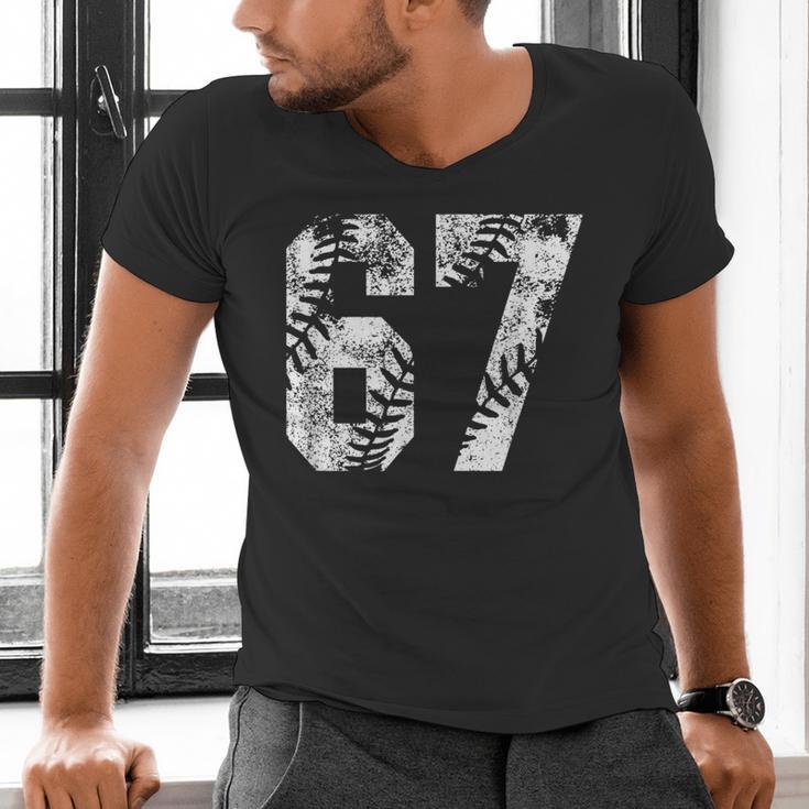 Vintage Baseball Number 67 Jersey Player Uniform Men's V-Neck T-Shirt
