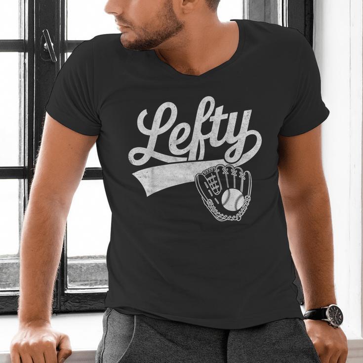 Vintage Baseball Tee Lefty Left Handed Baseball Player Men's V-Neck T-Shirt