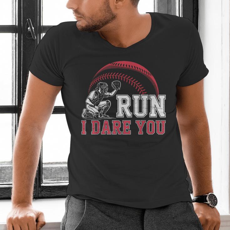 Vintage Humor Baseball Apparel Run I Dare You Men's V-Neck T-Shirt Vintage Humor Baseball Apparel Run I Dare You Men's V-Neck T-Shirt