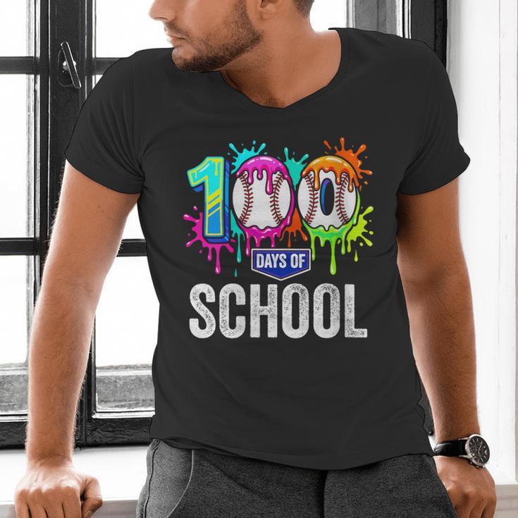 Women's 100 Days Of School Dripping Baseball Boys Kids Teacher Men's V-Neck T-Shirt Women's 100 Days Of School Dripping Baseball Boys Kids Teacher Men's V-Neck T-Shirt