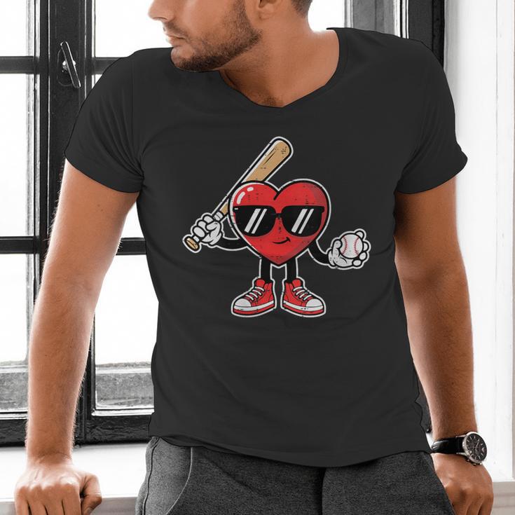 Women's Valentines Day Heart Baseball Player Sports Boys Kids Men Men's V-Neck T-Shirt