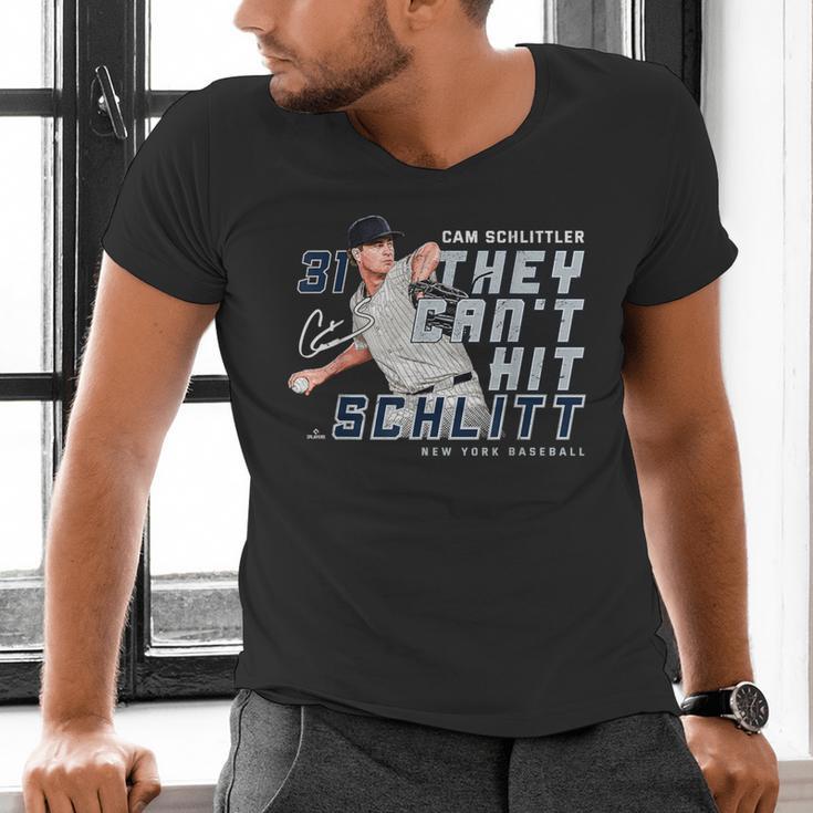 They Can't Hit Schlitt Cam Schlittler New York Baseball MLBP Men's V-Neck T-Shirt They Can't Hit Schlitt Cam Schlittler New York Baseball MLBP Men's V-Neck T-Shirt