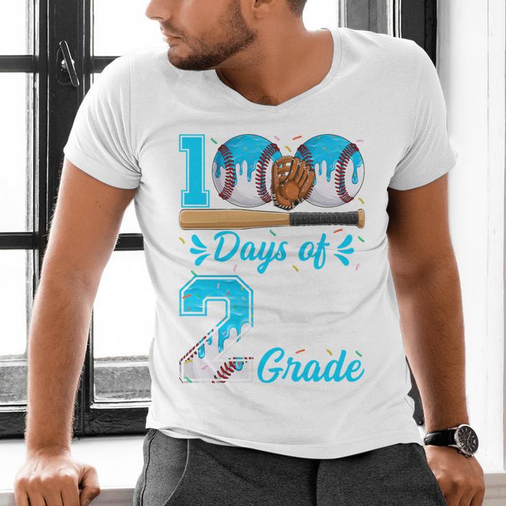 100 Days Of 2nd Grade Baseball 100th Day Of School Boys Kids Men's V-Neck T-Shirt