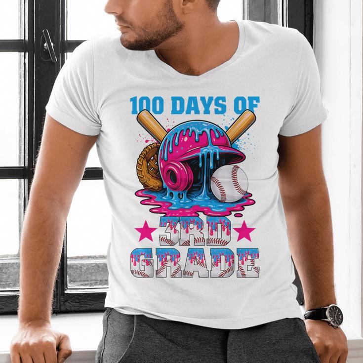 100 Days Of 3rd Grade Baseball 100th Day Of School Boys Kids Men's V-Neck T-Shirt 100 Days Of 3rd Grade Baseball 100th Day Of School Boys Kids Men's V-Neck T-Shirt