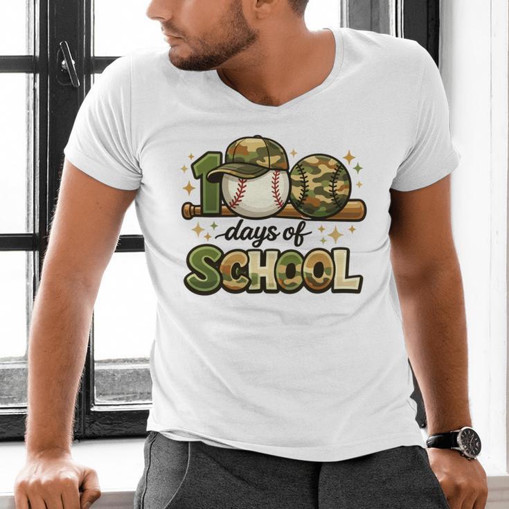100 Days Of School Baseball Camo School Teacher Boy Men's V-Neck T-Shirt 100 Days Of School Baseball Camo School Teacher Boy Men's V-Neck T-Shirt