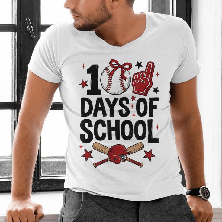 100 Days Of School Coquette Bow Baseball 100th Day Girl Kid Men's V-Neck T-Shirt 100 Days Of School Coquette Bow Baseball 100th Day Girl Kid Men's V-Neck T-Shirt