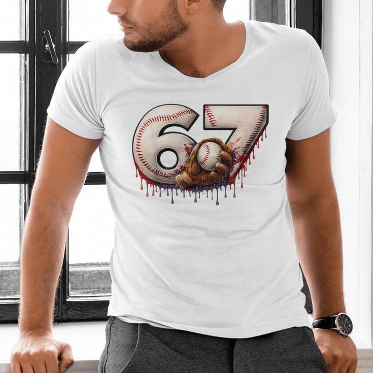 6 7 Six Seven American Baseball Graphic Men's V-Neck T-Shirt
