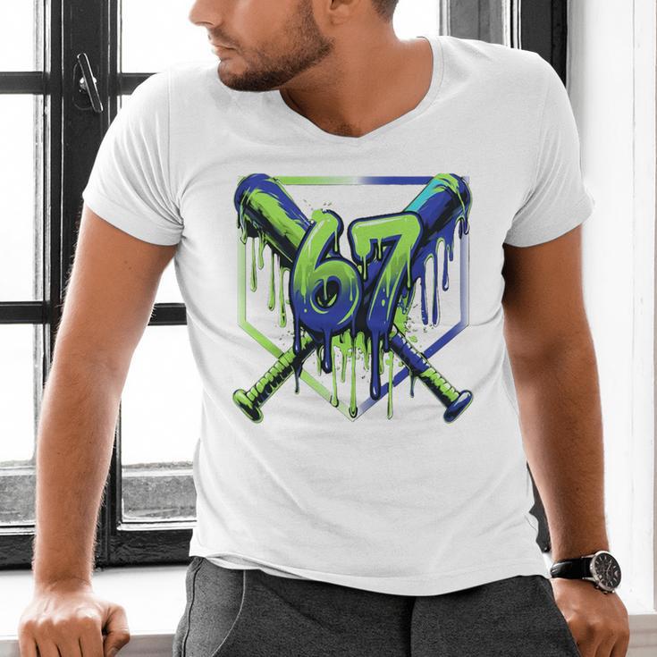 67 Baseball Drip Effect Urban Tee Style 6-7 Meme Graphic Premium Tri-Blend Men's V-Neck T-Shirt