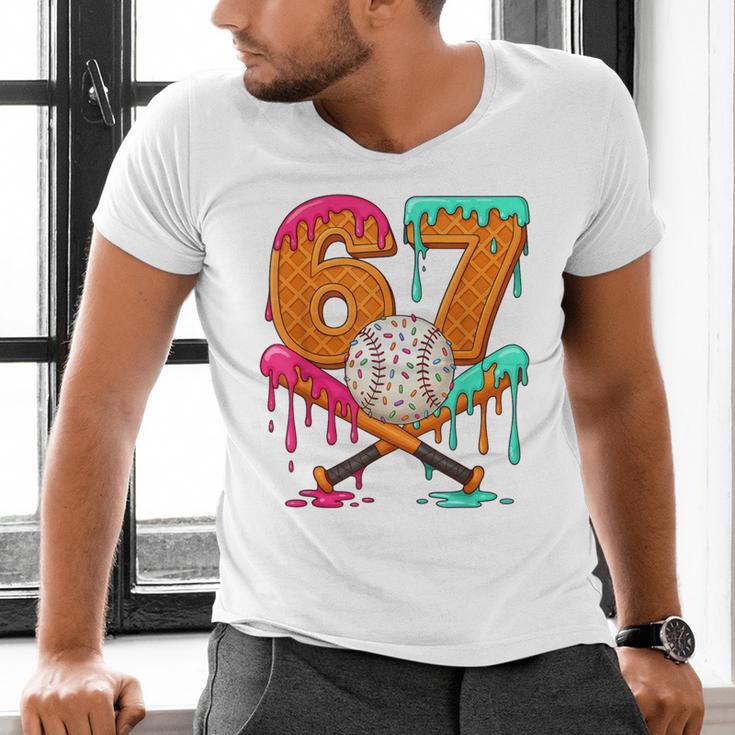 67 Ice Cream Drip Baseball Number 67 Player 67th Birthday Men's V-Neck T-Shirt 67 Ice Cream Drip Baseball Number 67 Player 67th Birthday Men's V-Neck T-Shirt