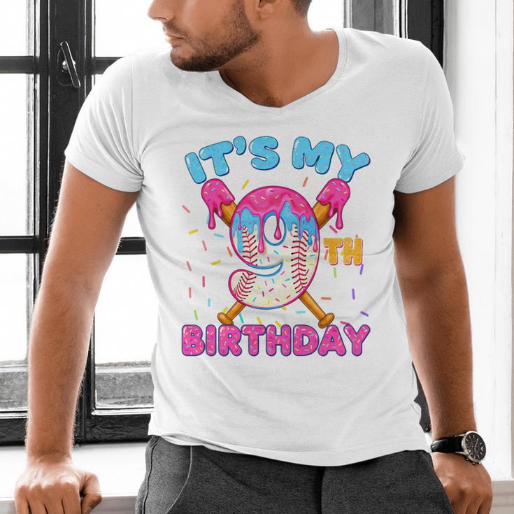 9th Birthday Baseball 9 Year Old Ice Cream Drip Boy Baseball Premium Tri-Blend Men's V-Neck T-Shirt