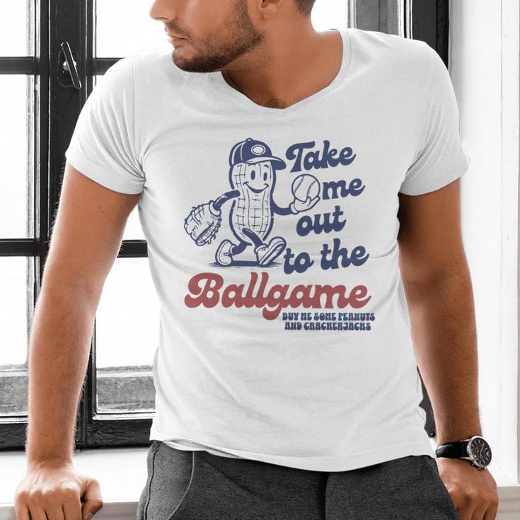 Take Me Out To The Ball Game Retro Peanuts Baseball Sports Men's V-Neck T-Shirt