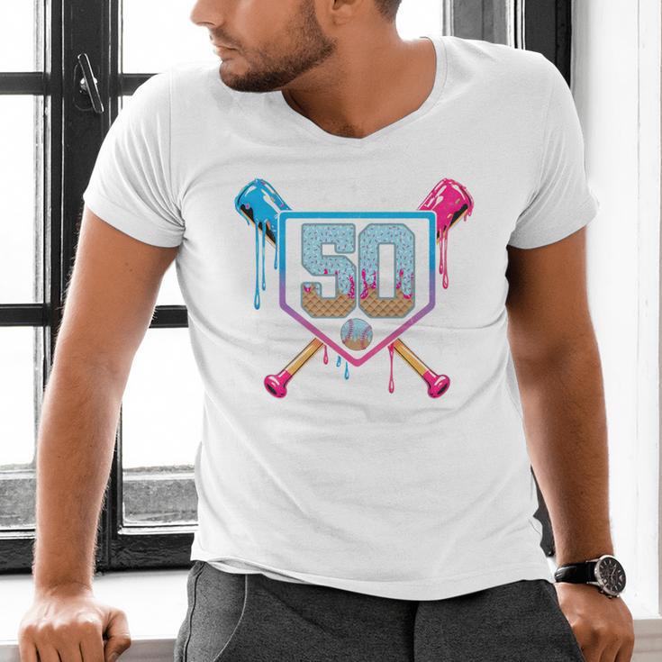 Baseball 50 Year Old Ice Cream Drip 50th Birthday Number 50 Men's V-Neck T-Shirt Baseball 50 Year Old Ice Cream Drip 50th Birthday Number 50 Men's V-Neck T-Shirt