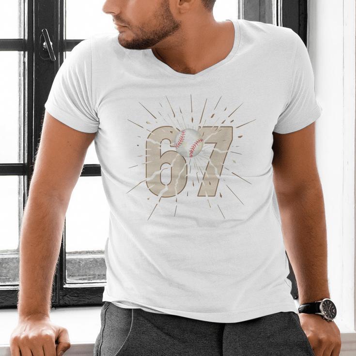 Baseball 67 Six Seven Meme Number Men's V-Neck T-Shirt Baseball 67 Six Seven Meme Number Men's V-Neck T-Shirt