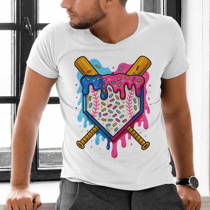 Baseball Boys Ice Cream Drip Baseball Men's V-Neck T-Shirt Baseball Boys Ice Cream Drip Baseball Men's V-Neck T-Shirt