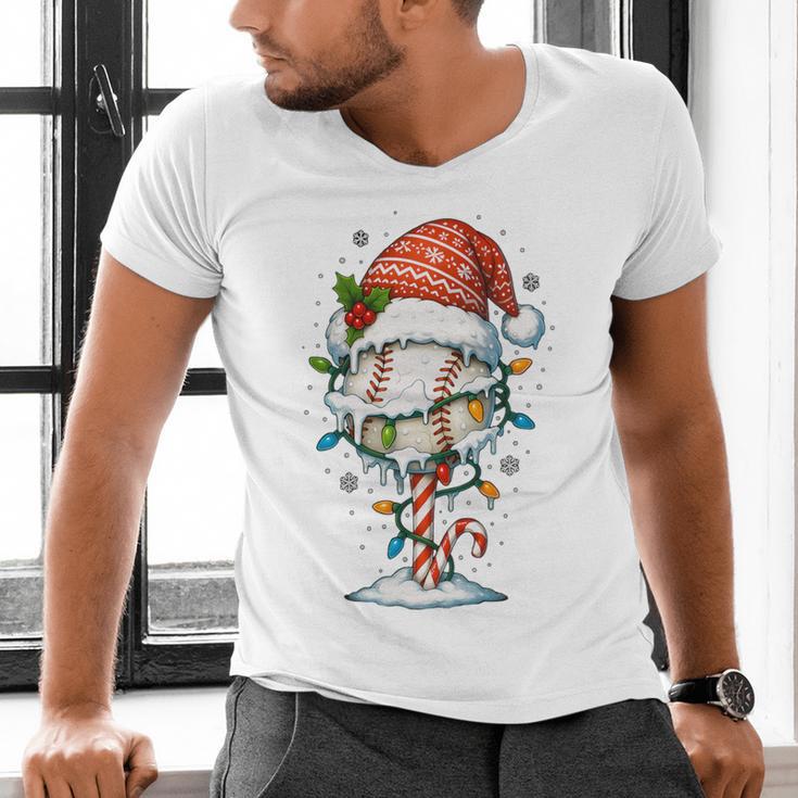 Baseball Christmas Ball Hat Snow Winter Premium Tri-Blend Men's V-Neck T-Shirt