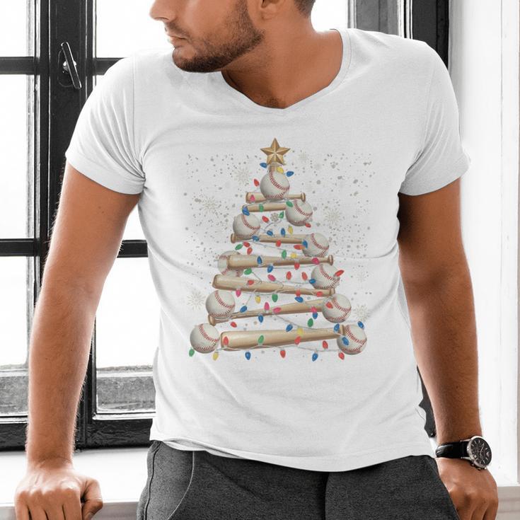 Baseball Christmas Tree Light Xmas Tees Boys Kids Men Men's V-Neck T-Shirt Baseball Christmas Tree Light Xmas Tees Boys Kids Men Men's V-Neck T-Shirt
