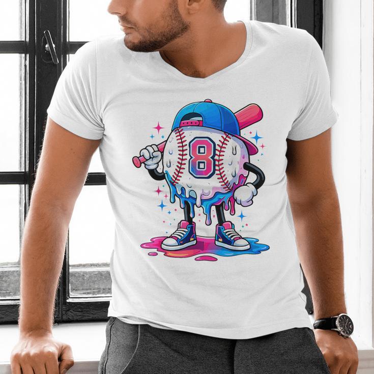 Baseball Drip 8th 8 Year Old Birthday Boys Pitcher Player Men's V-Neck T-Shirt Baseball Drip 8th 8 Year Old Birthday Boys Pitcher Player Men's V-Neck T-Shirt