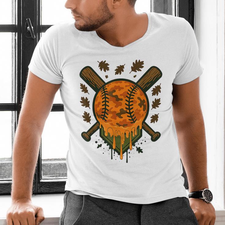 Baseball Drip Ice Cream Dripping Blaze Hunter Orange Camo Men's V-Neck T-Shirt Baseball Drip Ice Cream Dripping Blaze Hunter Orange Camo Men's V-Neck T-Shirt