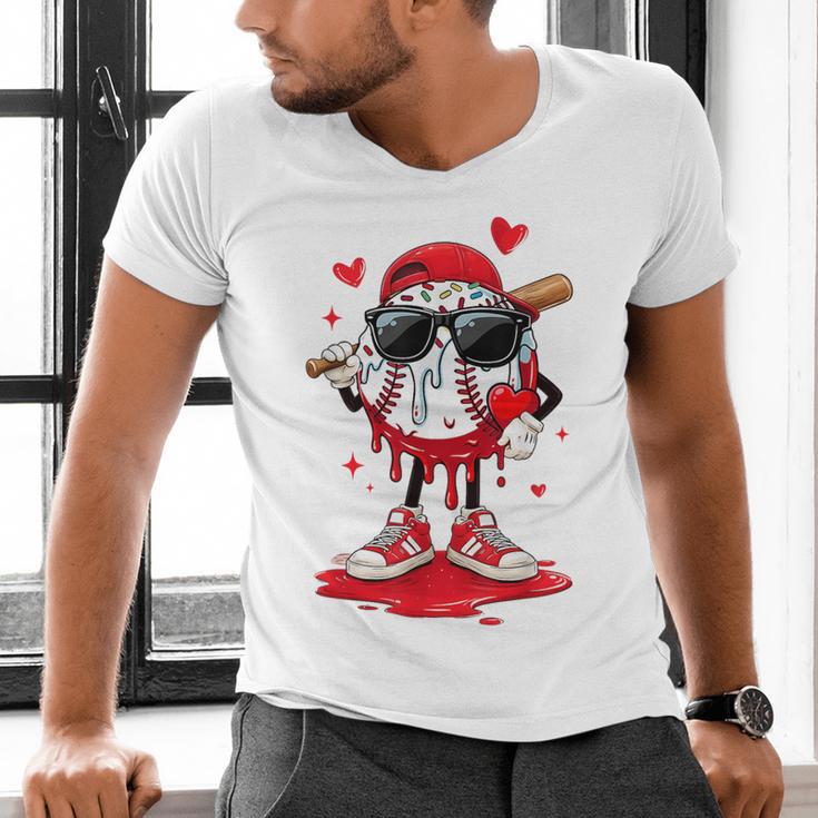 Baseball Drip Ice Cream Sunglasses Boys Youth Kids Valentine Men's V-Neck T-Shirt